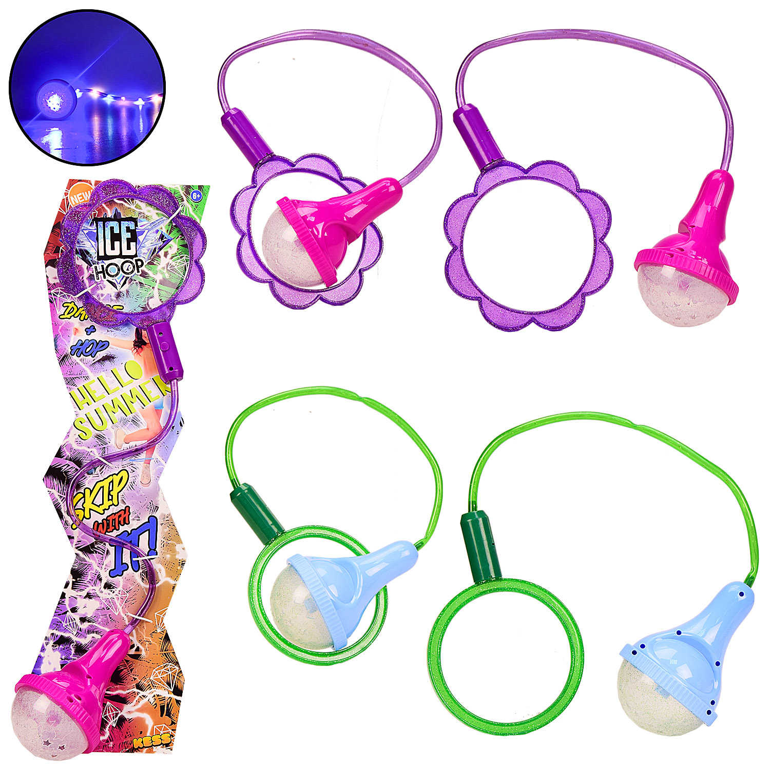 Скакалка арт. SA1002 (60шт) на одну ногу світло 3 режиму, 3 кольори на планшетці