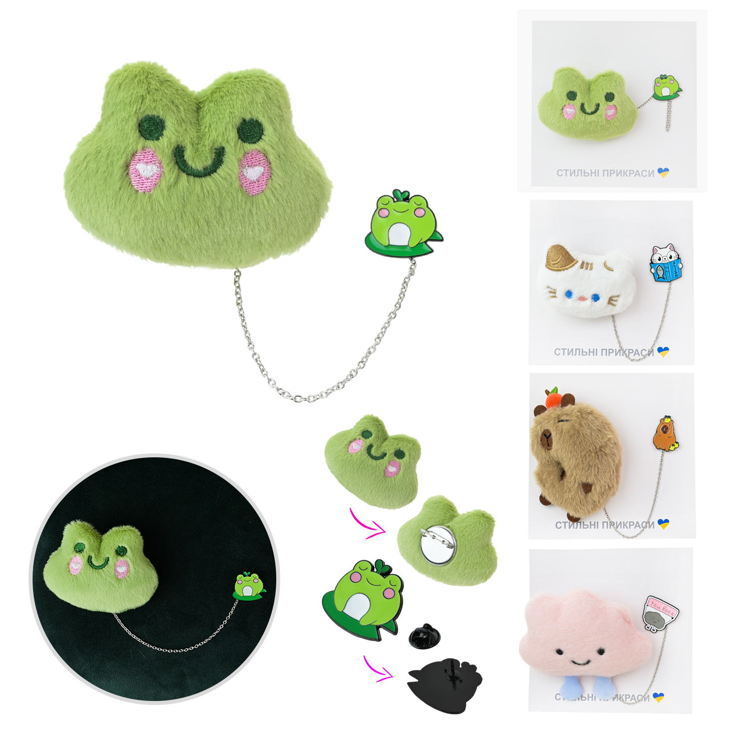 Аксесуари арт. CN-0122 (120шт)   мікс видів, м'який та металевий пін( можна носити окремо)  планш. 12*9*2см у великому пакеті 36*31*6 см