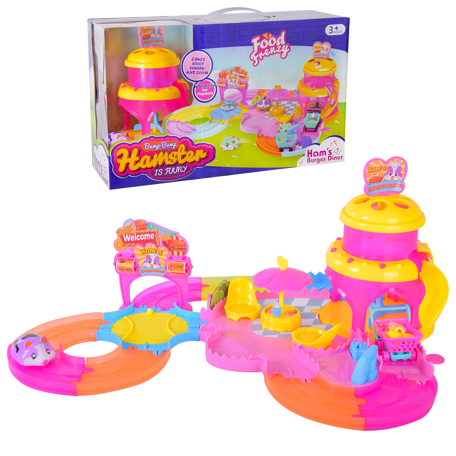 Гра "Набір маленьких хом'яків" арт. Y002(24шт/2) бургерна, міні-трек, короб. 40*13*24.5 см, р-р іграшки 5 см