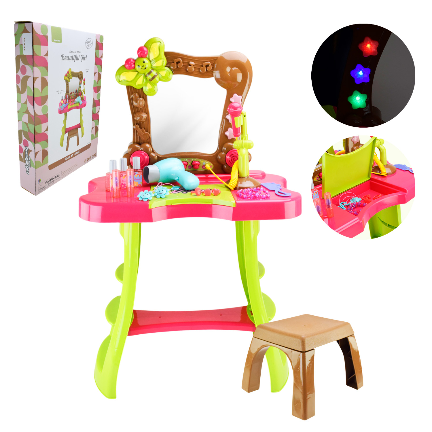 Набір Стиліста арт. 661-135 (6шт/2) батар. трюмо, світло, мікрофон,звук, фен дує, аксес короб. 50,5*10,5*71,5см