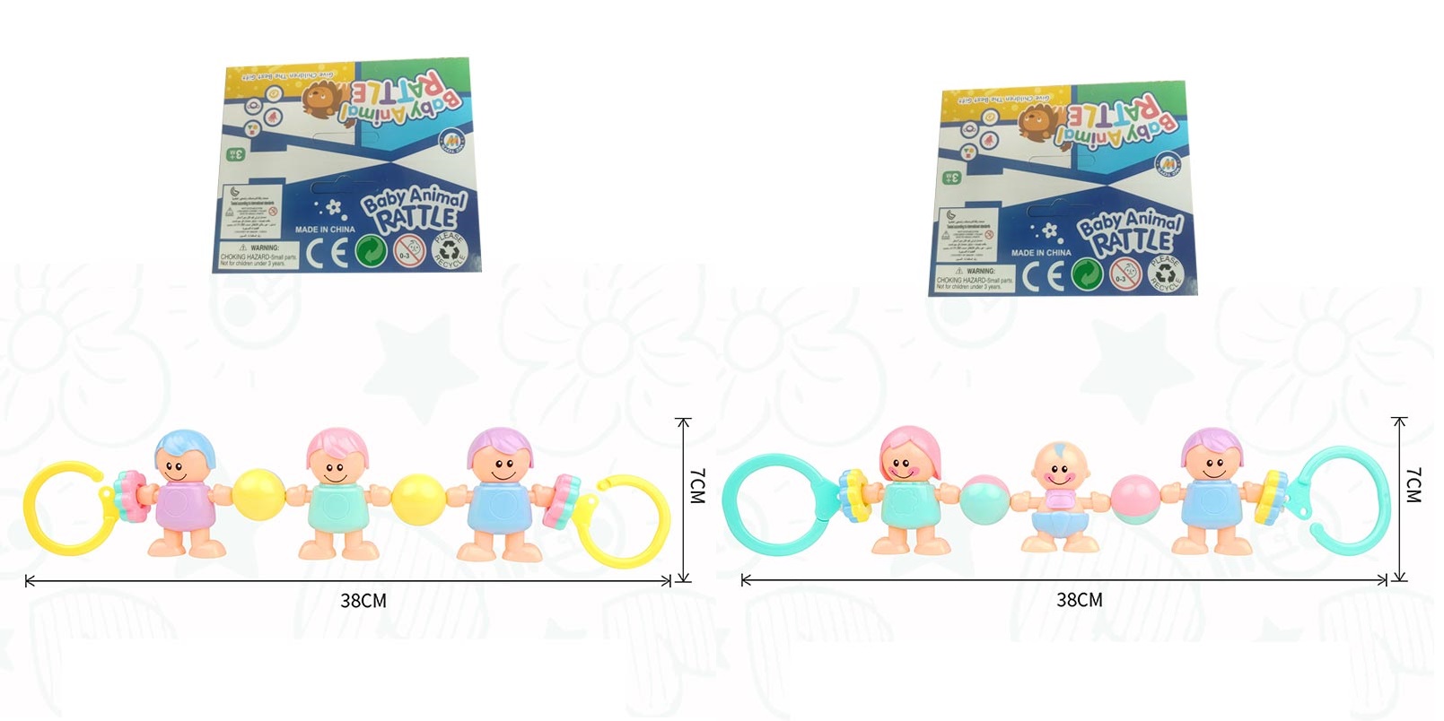 Брязкальце до візка/ліжечка арт. Y-27A/28A (360шт/2) 2 види мікс, пакет 38*7см