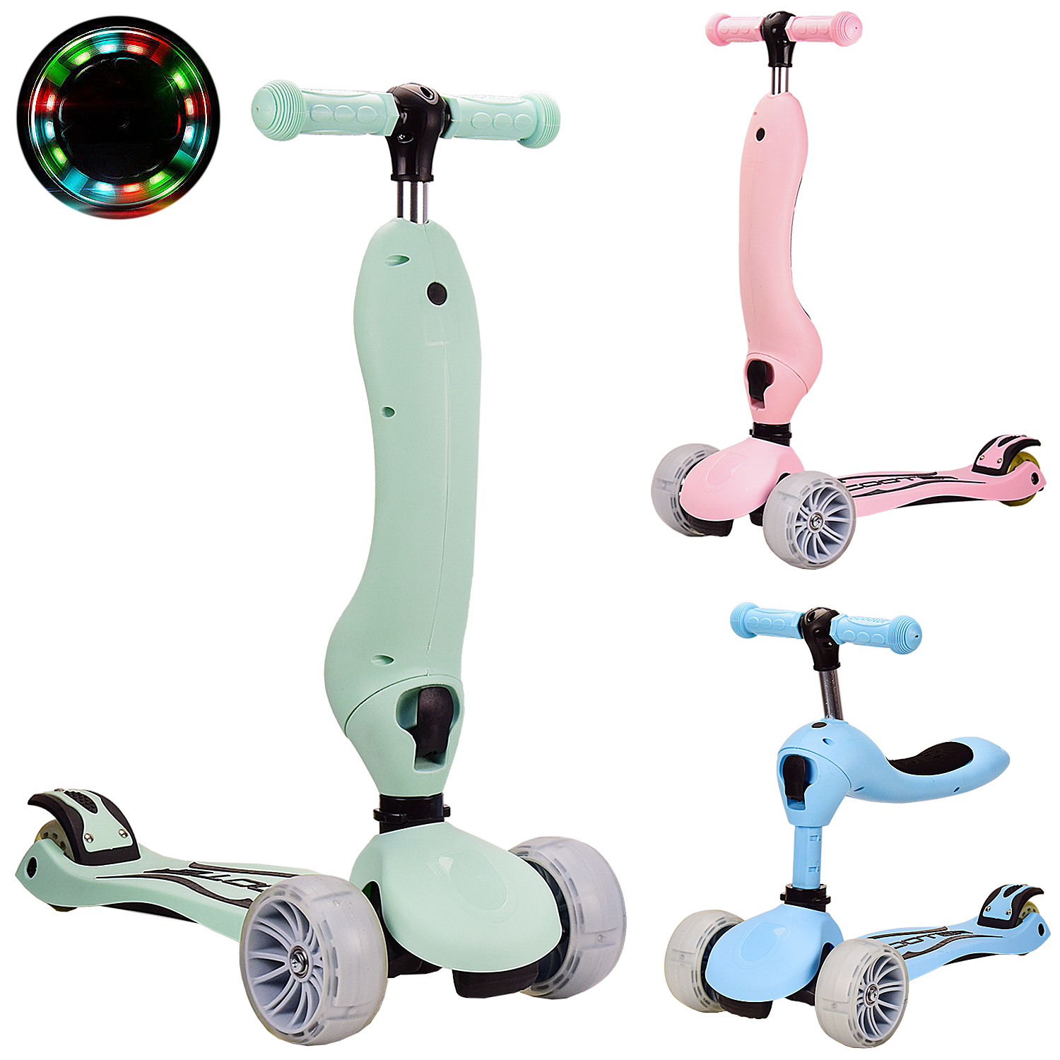 Самокат дитячий 3-х коліс. 2в1 CY20803 (6шт) 3 кольори, колеса PU світло 120*55мм