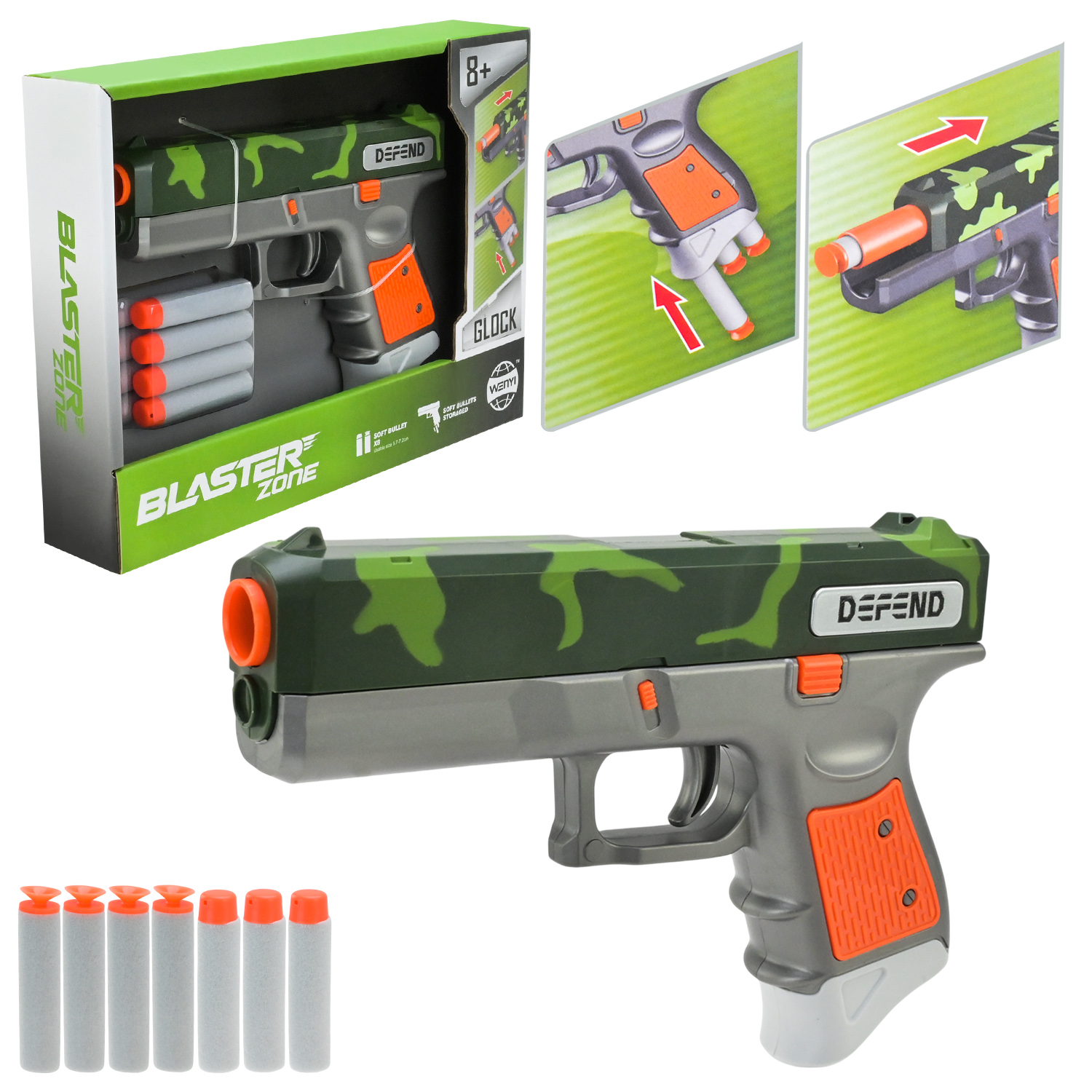 Пістолет арт. WY2105C (60шт) стріляє поролоновими кулями, короб.25,5*18,5*4,5см