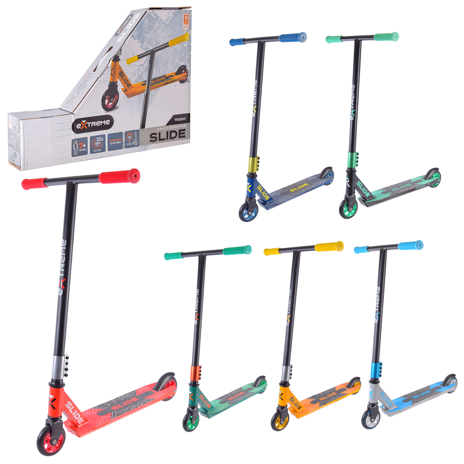 Самокат трюковий 2-х коліс. арт. TR2207 (6 шт) 6 кольорiв, колеса PU 100 мм
