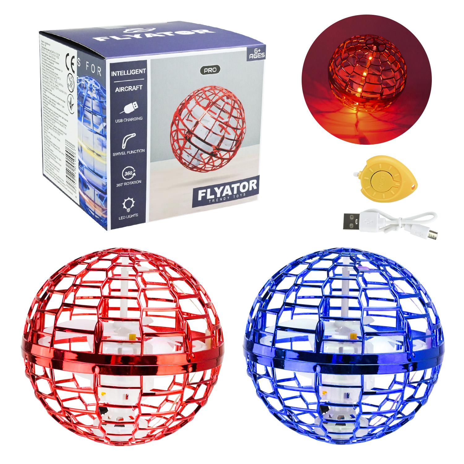 Літаюча куля 368 (100шт/2) 2кольори, світло,usb-заряд, в кор. – 10*10*9.5 см, р-р іграшки – 9.5 см
