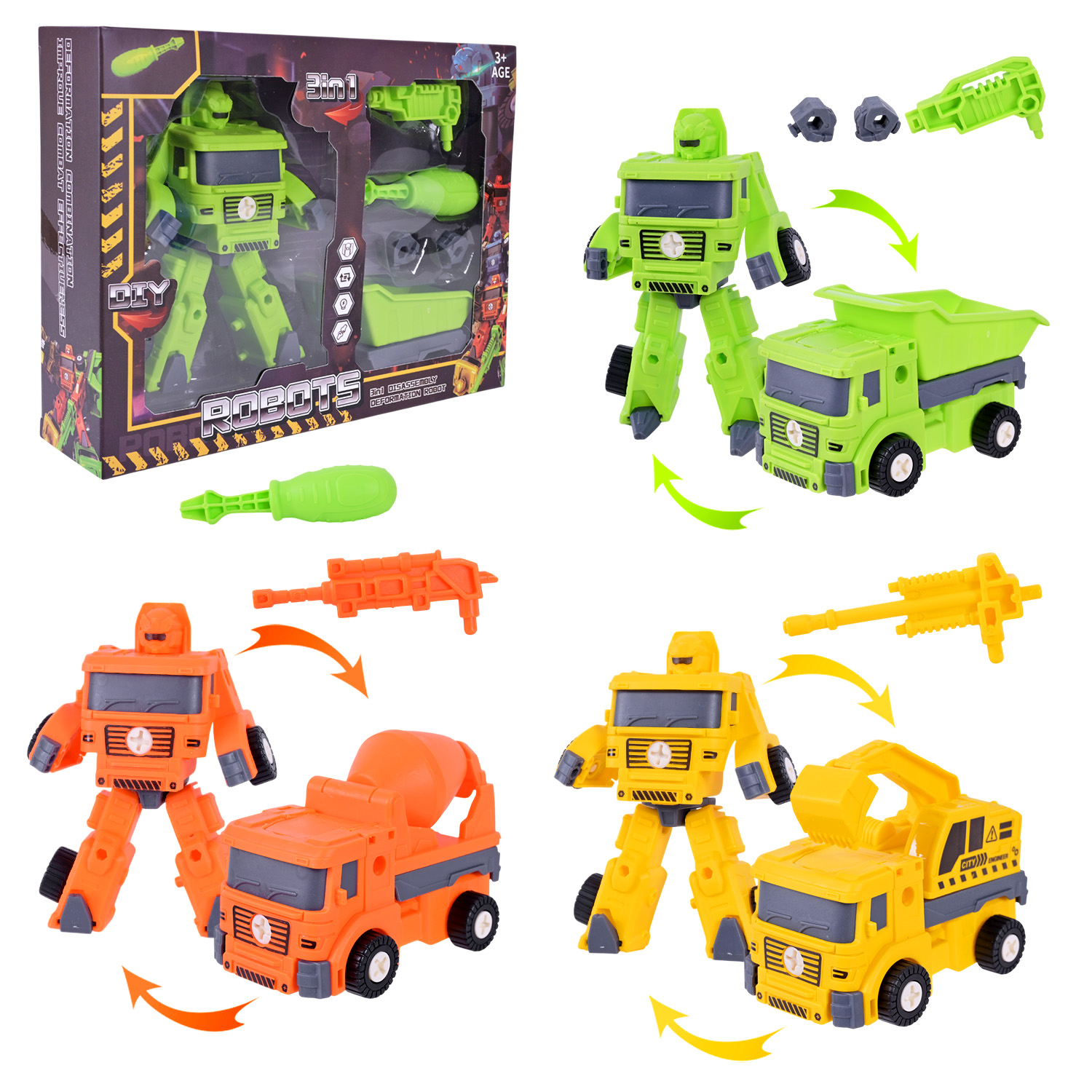 Іграшковий набір арт 1604 (216шт/2) робот-машина, у комплекті викрутка, 3 кольора, короб. 21*16*5см