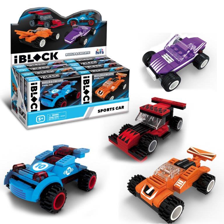 Конструктор Kids hits IBLOCK JUNIOR арт. KH52/001  (48шт)  МЕГАКАРИ 6уп по 8шт  4види,43-55дет.,р-р кор. 16*5*13см дисп.бокс.