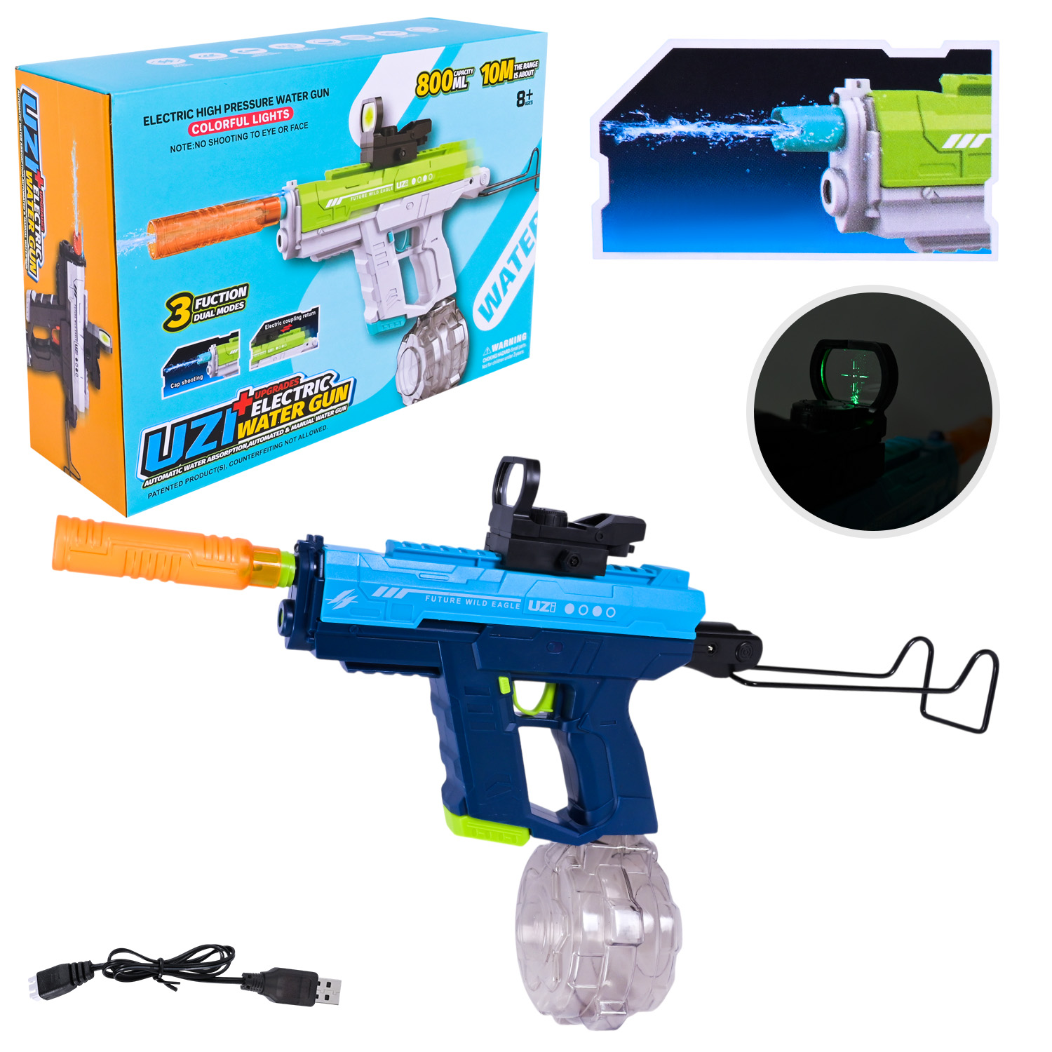 Водний пістолет арт. KB1328 (24шт) електричний на акум.батарейці,29 см короб. 29*9*21 см