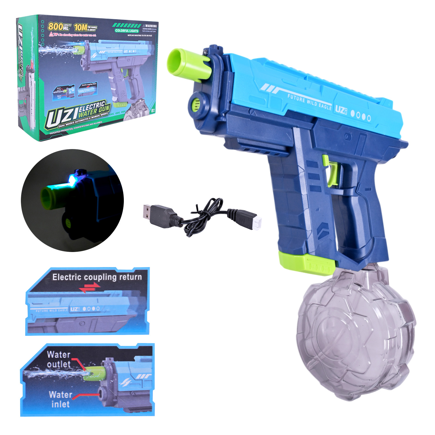 Водний пістолет арт. KB1323-1 (KB1323) (24шт) електричний на акум.батарейці,29 см в кор.