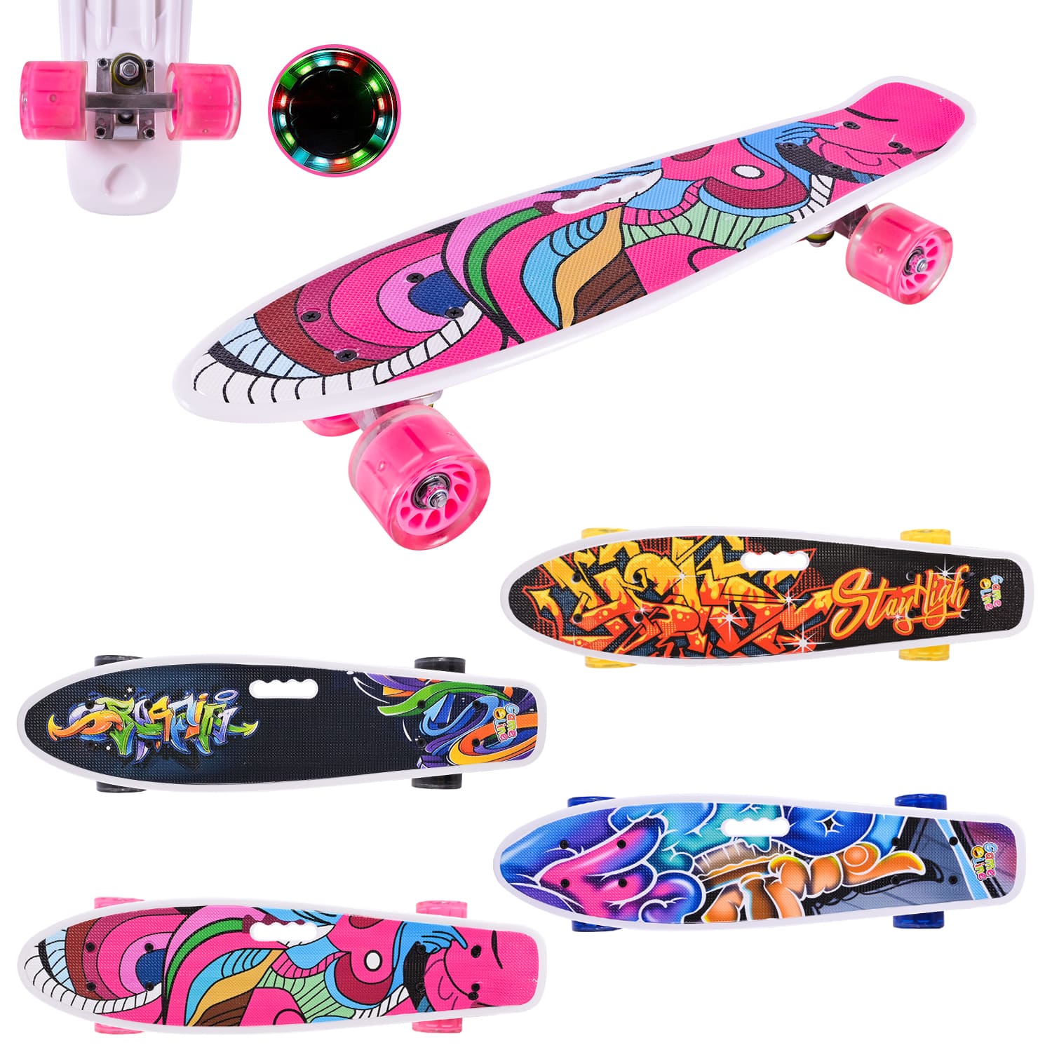 Пенні борд  арт. SC2412 (8шт) 56*15 см колеса PU свiтяться,4 види