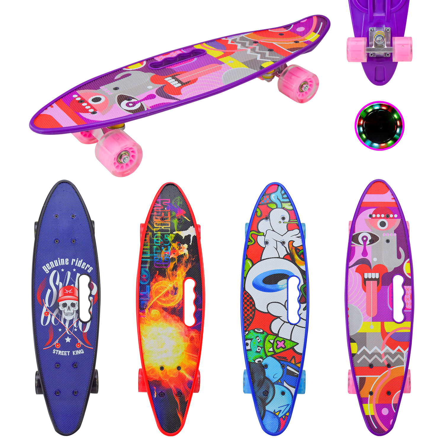 Пенні борд  арт. SC24155 (8шт) 56*15 см колеса PU свiтяться,8 видів