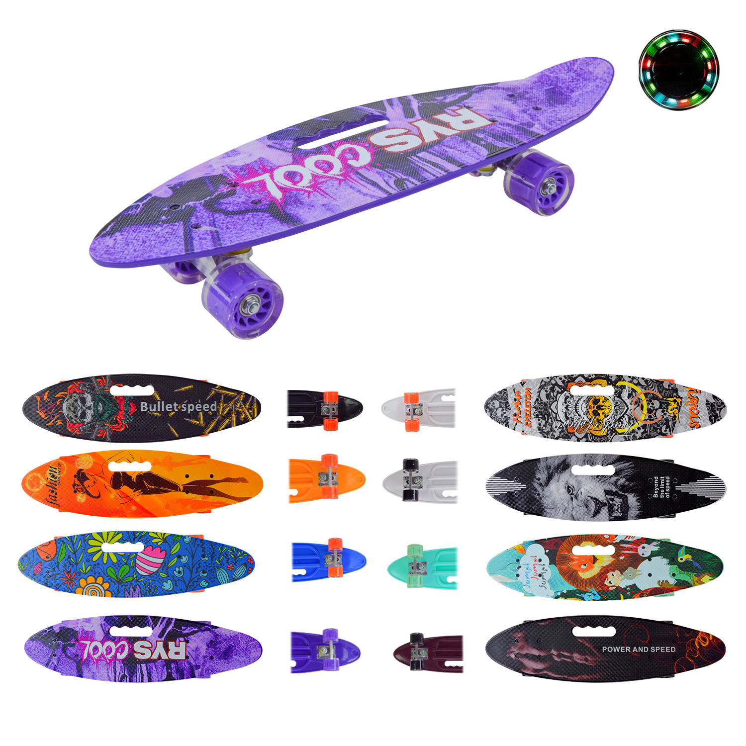 Пенні борд арт. SC24156 (8шт) 56*15 см колеса PU свiтяться,8 видів