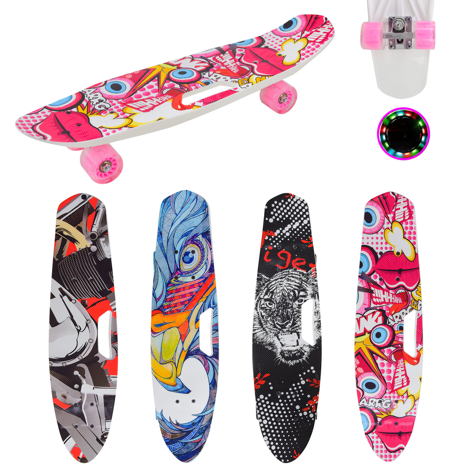 Пенні борд  арт. SC24157 (8шт) 56*15 см колеса PU свiтяться,4 види