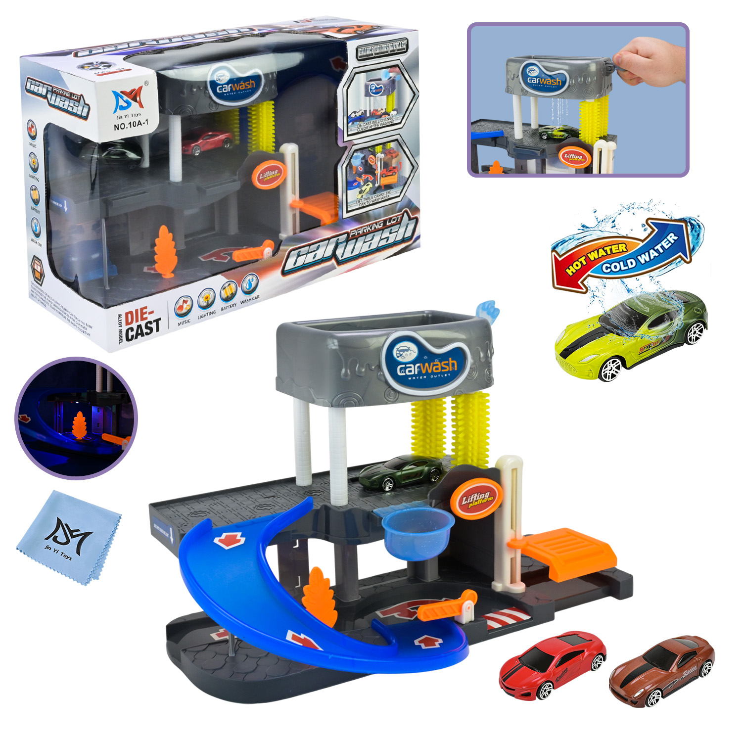 Паркінг арт. 10A-1 (12шт) батар. світло, звук, вода, "Мийка машин", короб. 43,3*15,6*26,6см