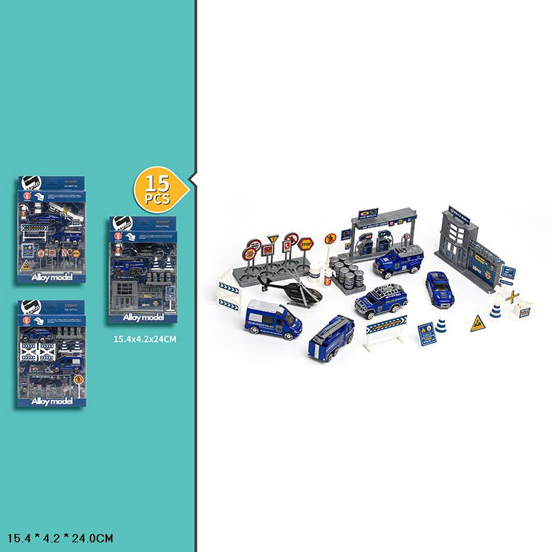 Комплект поліцейського транспорту метал арт. 2527 (144шт/2) 3 види, 15елементів в наборі, короб. 15,4*4,2*24см