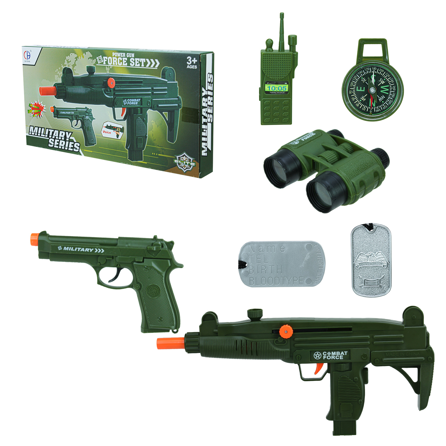 Військовий набір арт. CH555A-1 (72шт/2) зброя,бінокль,рація і т.д., короб. 38*4,5*19см