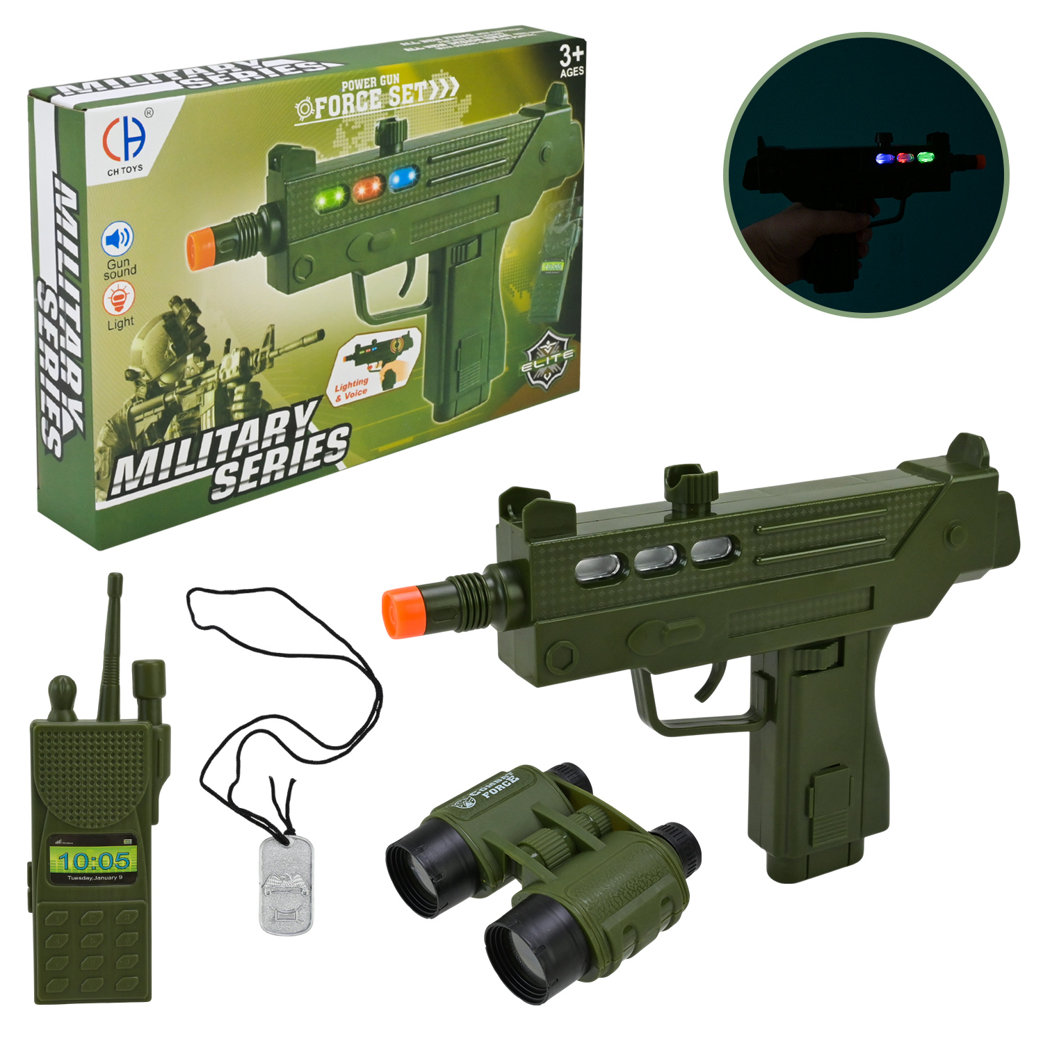 Військовий набір арт. CH555A-2 (144шт/2) батар. світло,звук,зброя,бінокль,рація, короб. 25*4*16,5см