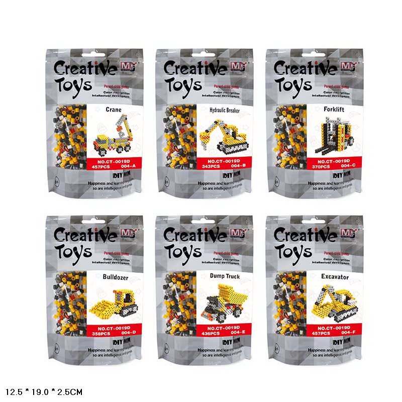 Термомозаїка тривимірна арт. CT-0019D (240шт/2) будівельна техніка 6 видів мікс, пакет 19*12,5*2,5см