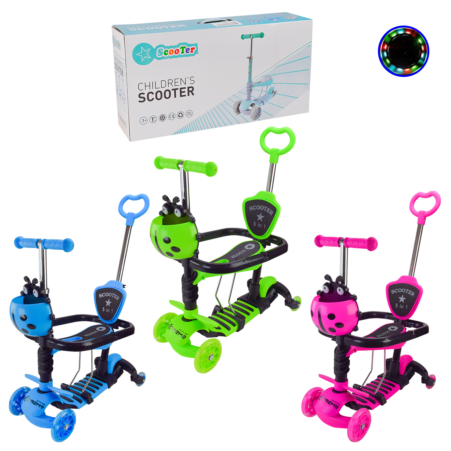Самокат дитячий 3-х коліс арт. SC2501 (6шт) 3в1, 3 кольори, колеса PU світло