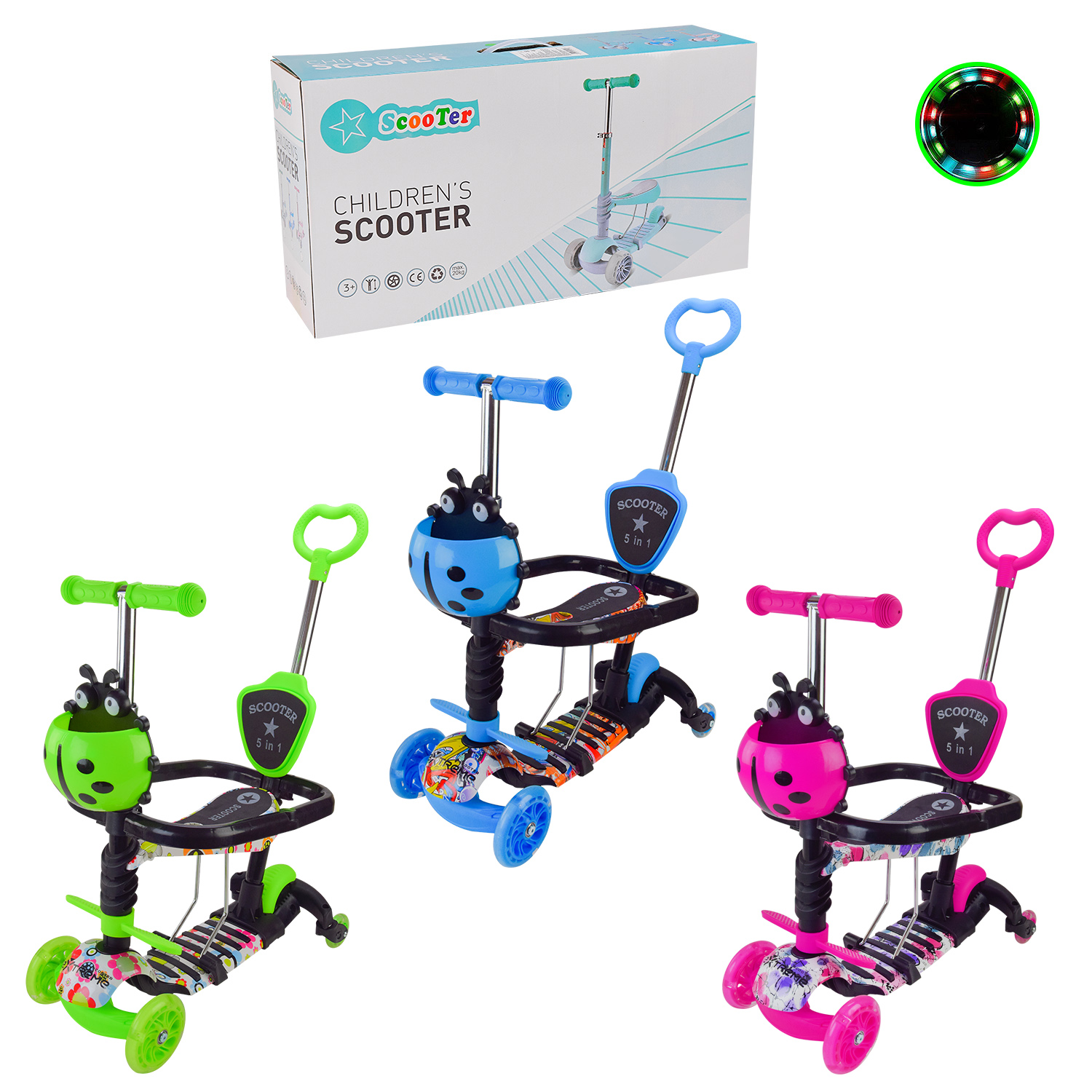 Самокат дитячий 3-х коліс арт. SC2502 (6шт) 3в1, 3 кольори, колеса PU світло