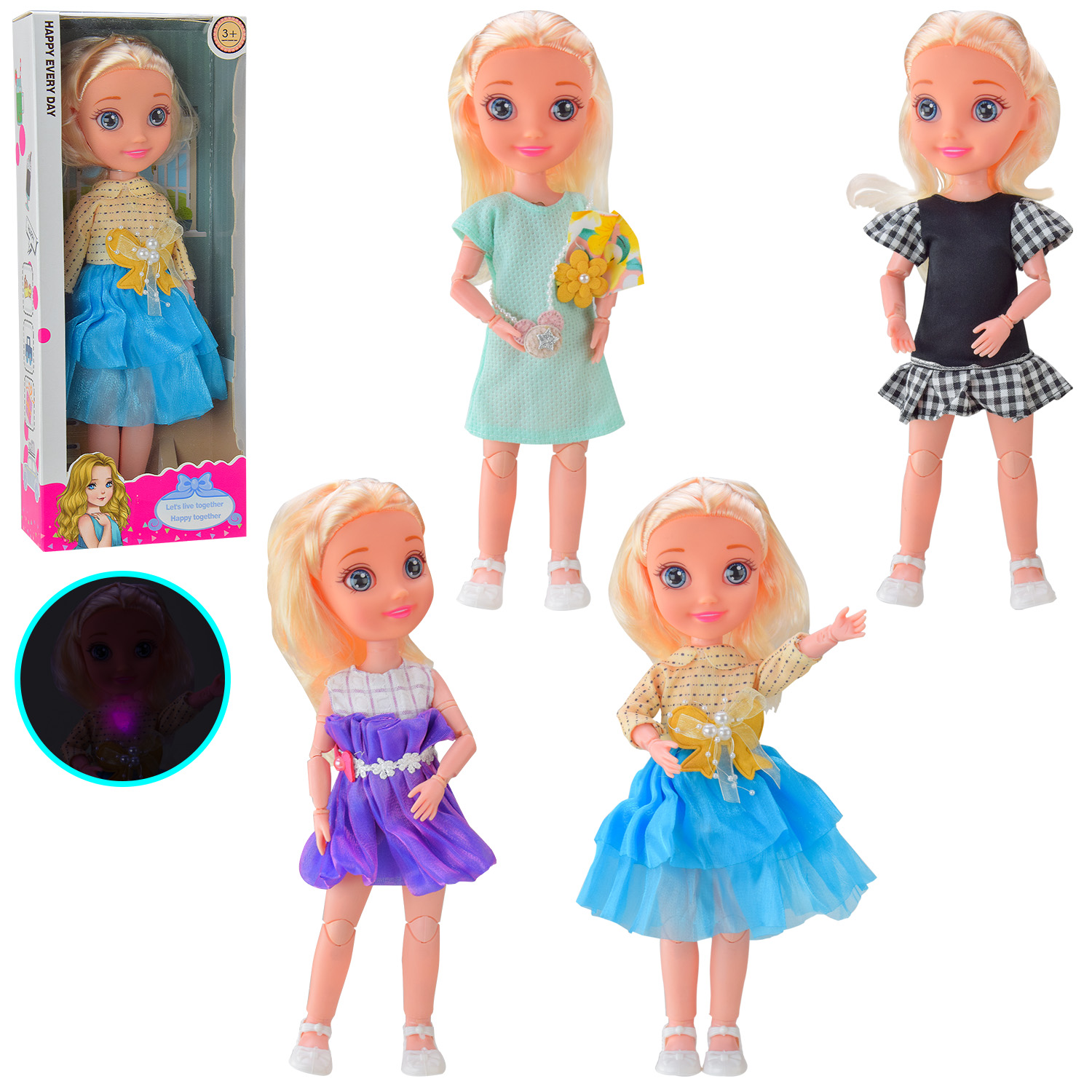 Лялька муз. арт. 202112A4/A5/A6/B2 (48 шт/2) 4 види, на шарнірах, короб.13*6,5*32 см