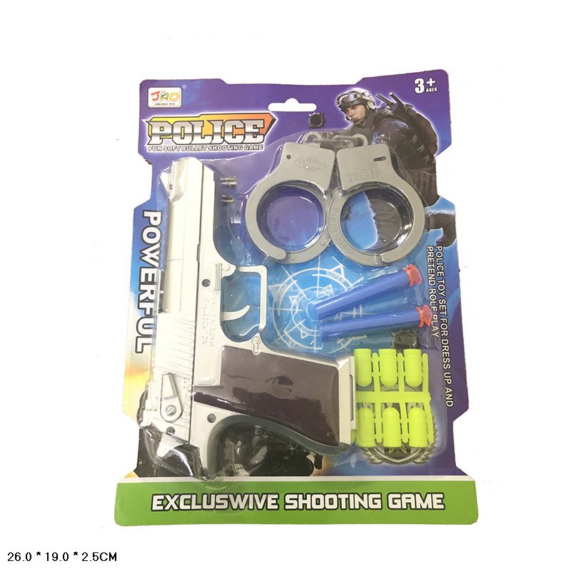 Набір поліцейський арт. JRD967-17B (240шт/2) пістолет та наручники, стріляє поролоновими снарядами, планш. 26*19*2,5см