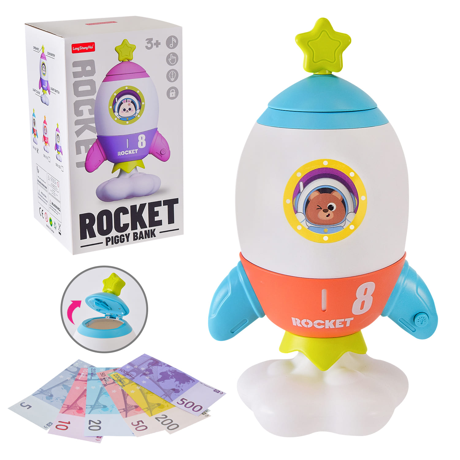 Скарбничка-сейф  арт. 589-30B (24шт/2) ракета світло у короб. 16,6*16,6*28,9см