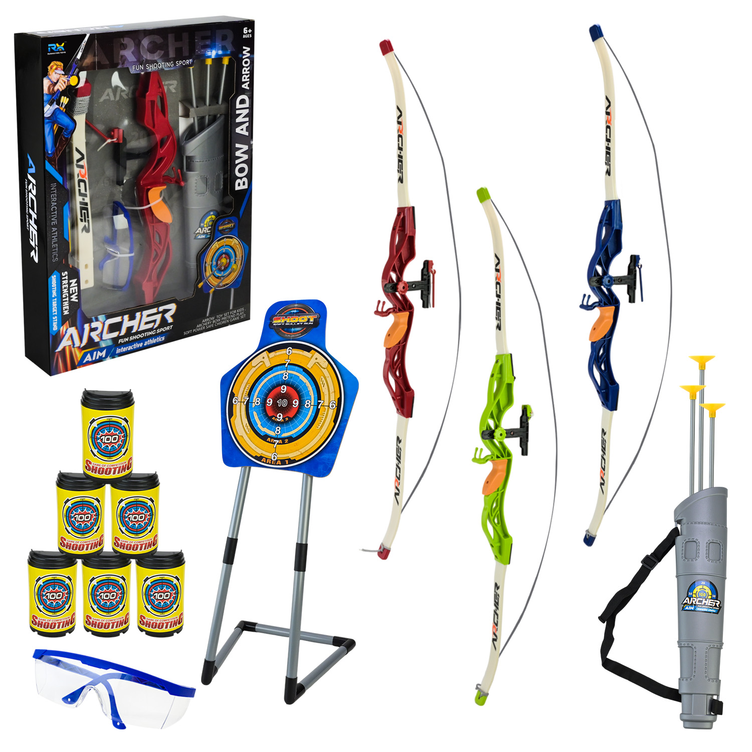 Арбалет арт. RHY-010D (18шт)  3 кольори, тир з мішенями, 3 стріли на присосках, сагайдак, открита кор 40*88*9,1см