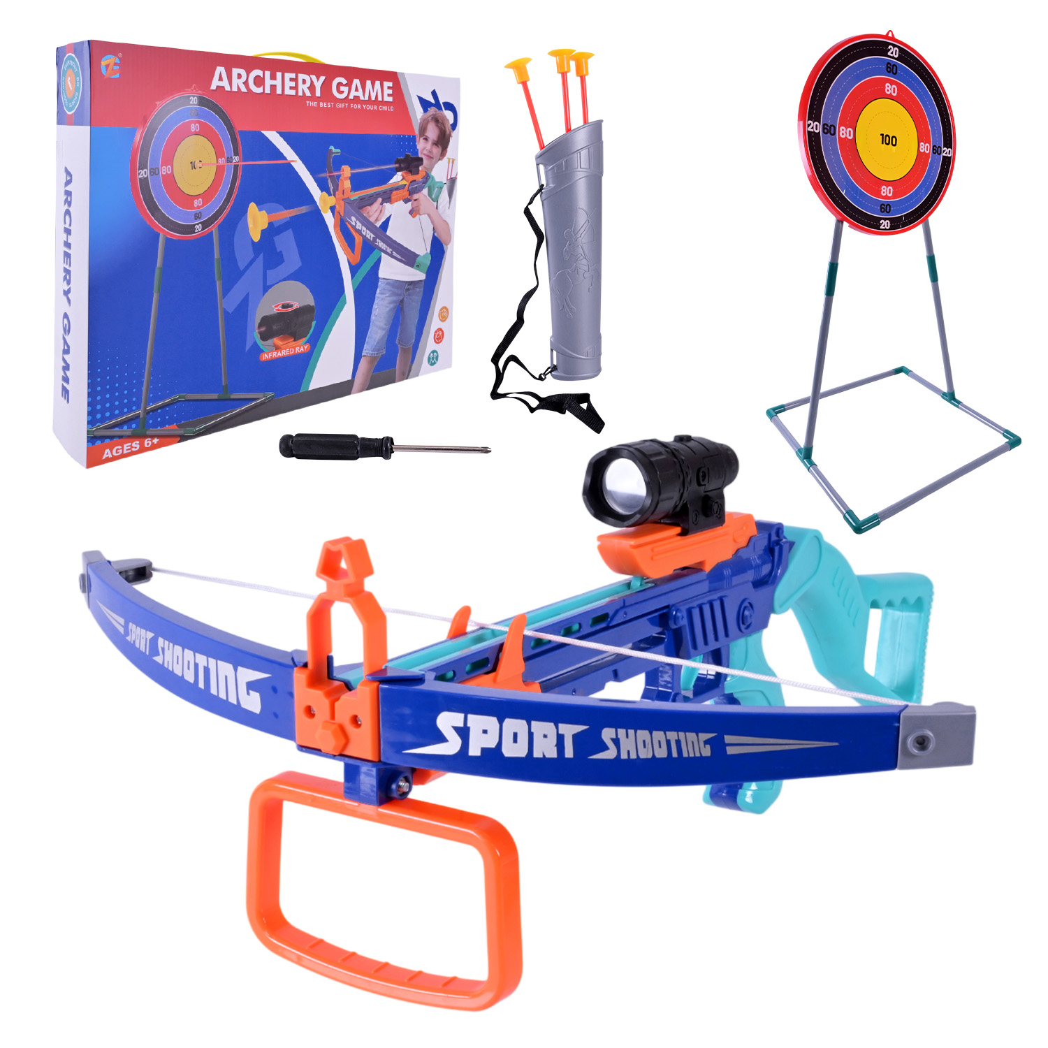 Арбалет арт. ZG270-362 (16шт) 3 стріли на присосках, сагайдак, тир з мішенью, оптичній приціл, кор 51*40*9см