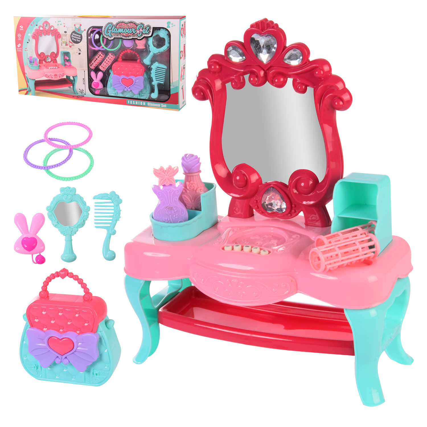 Трюмо набір арт. 71022-39 (48шт/2) батар.,світло, звук, аксесуар, короб.52*6.5*25 см, р-р іграшки – 25*10*30.5 см