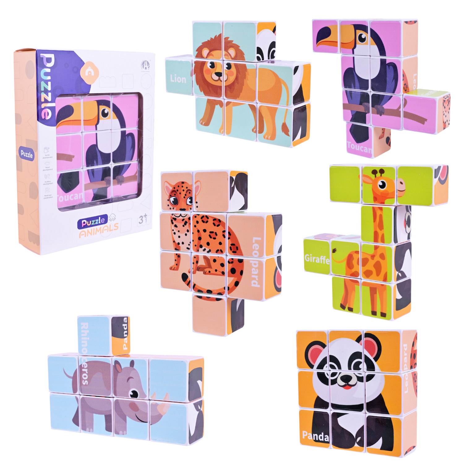 Магнітні кубики арт. CH1244 (144шт)  з одного набору 6 варіантів зображень тварин ,короб. 11,9*3,8*16см