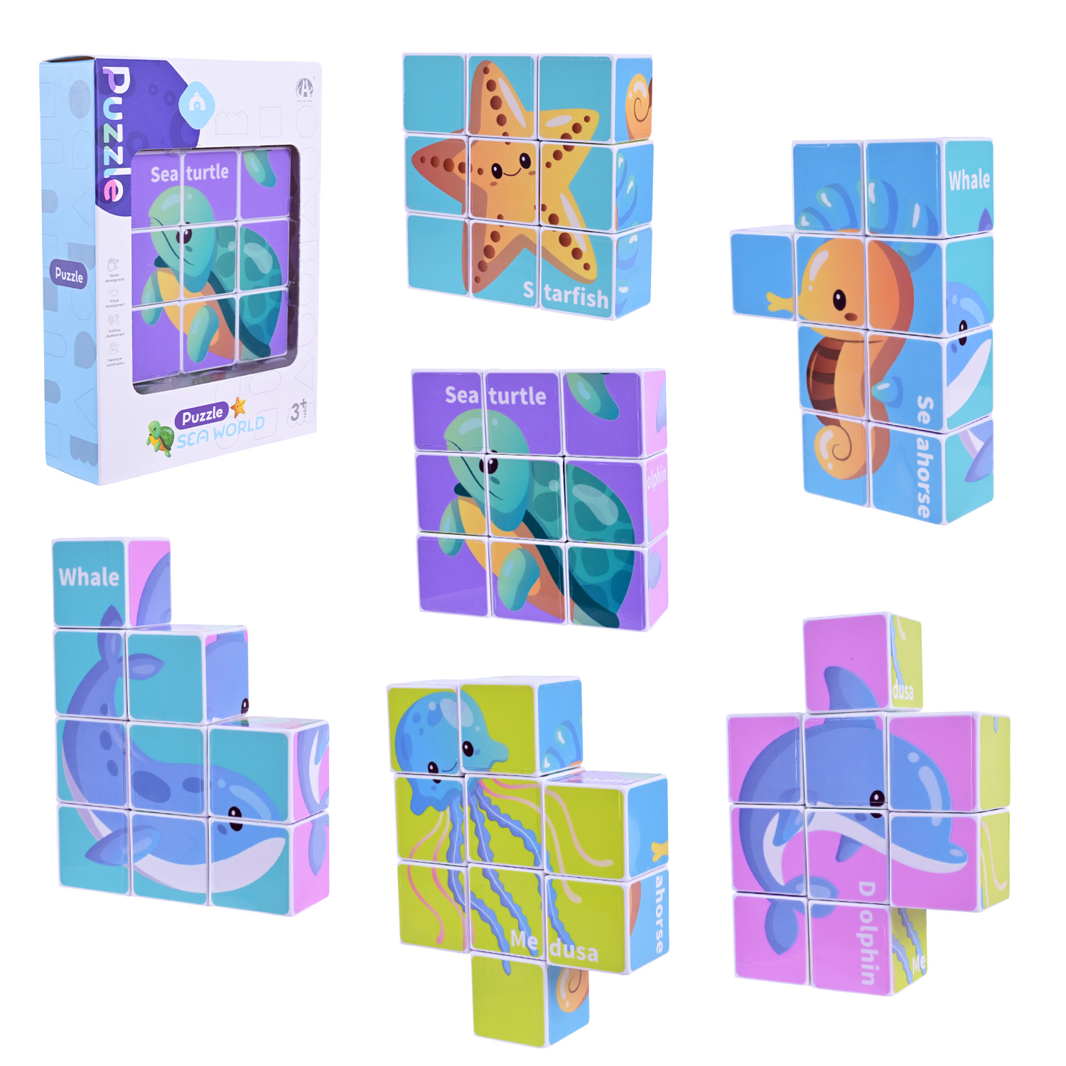 Магнітні кубики арт. CH1245 (144шт) з одного набору 6 варіантів зображень морських тварин ,короб. 11,9*3,8*16см