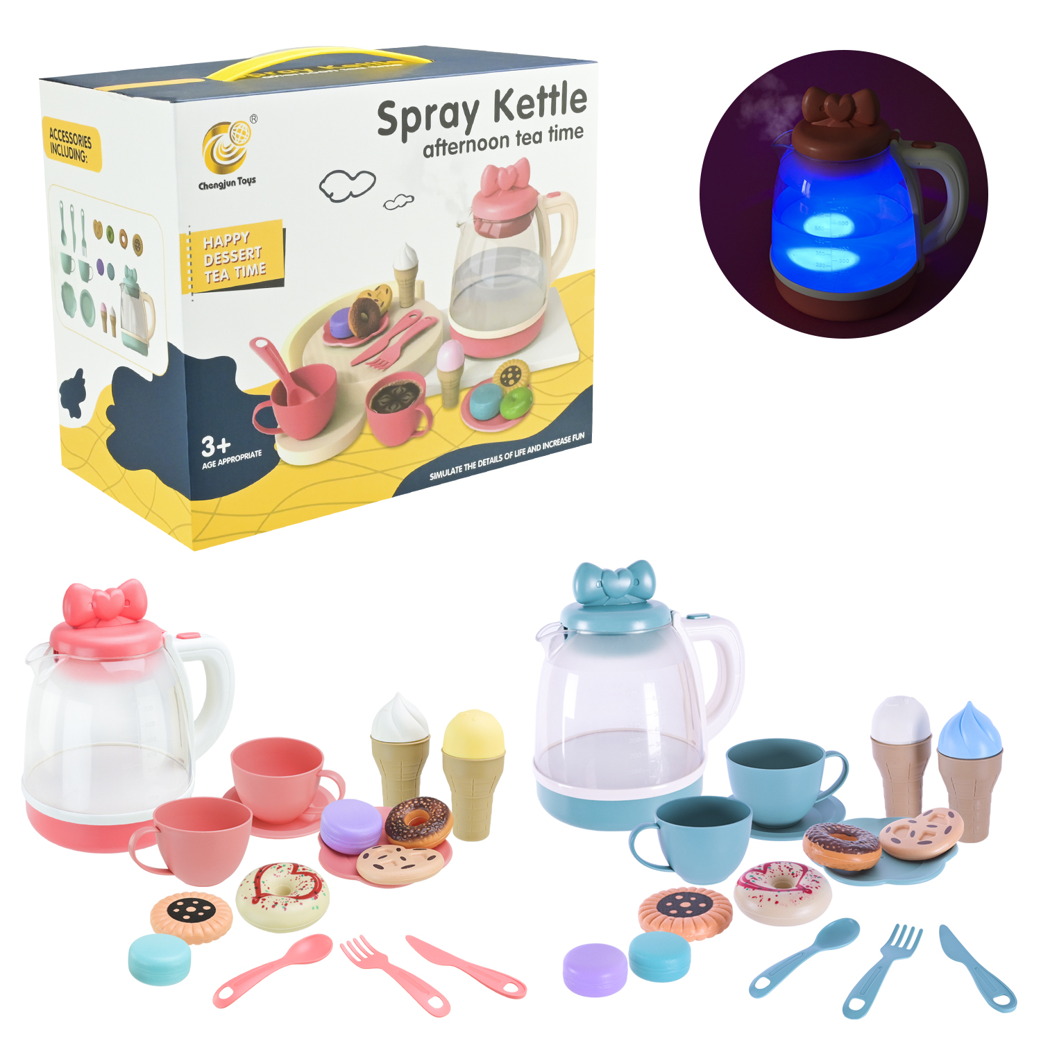 Побутова техніка арт. 925 (36шт/2) батар. мікс 2 види, чайник, пара, світло, звук короб. 21*12*18см