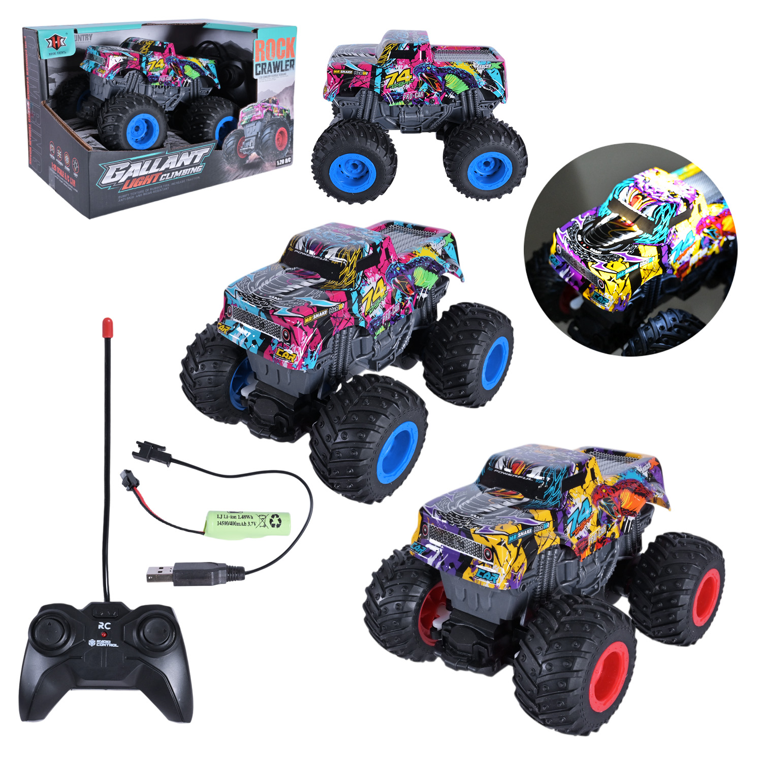 Машина р/к арт. 000-022 (36шт/2)  акум.,2кольори, світло,usb-зарядка, короб. 26,5*17*16,8см