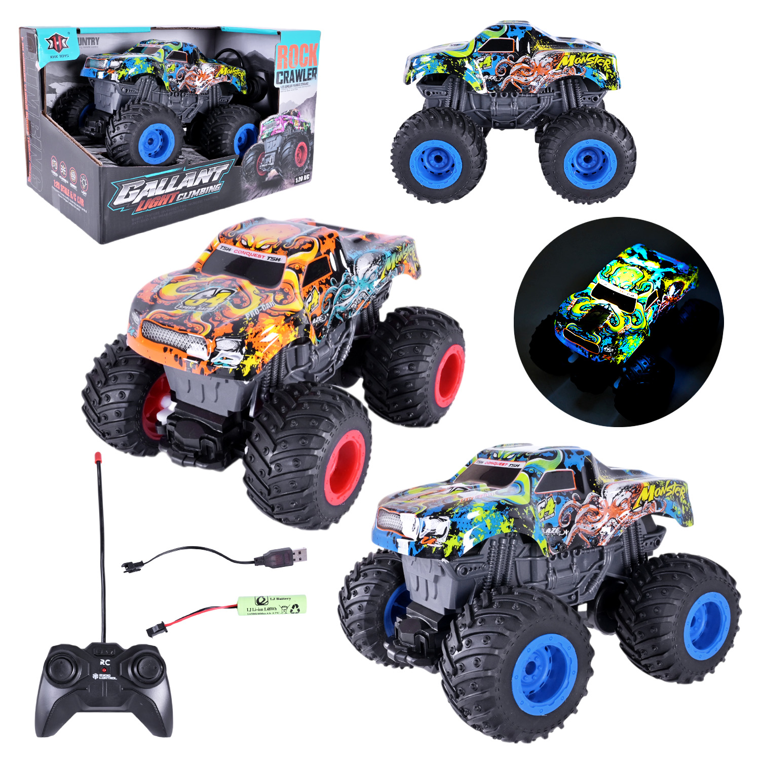 Машина р/к арт. 000-019 (36шт/2)  акум.,2кольори, світло,usb-зарядка, короб. 26,5*17*16,8см