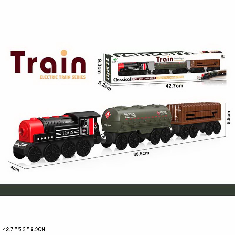 Поїзд батар арт.AU7889 (120шт/2) магніт.вагончики світло,звук у коробці 42,7*9,3*5,2см