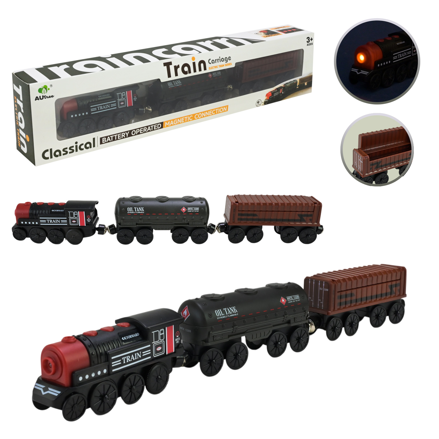 Поїзд батар арт.AU7889 (120шт/2) магніт.вагончики світло,звук у коробці 42,7*9,3*5,2см