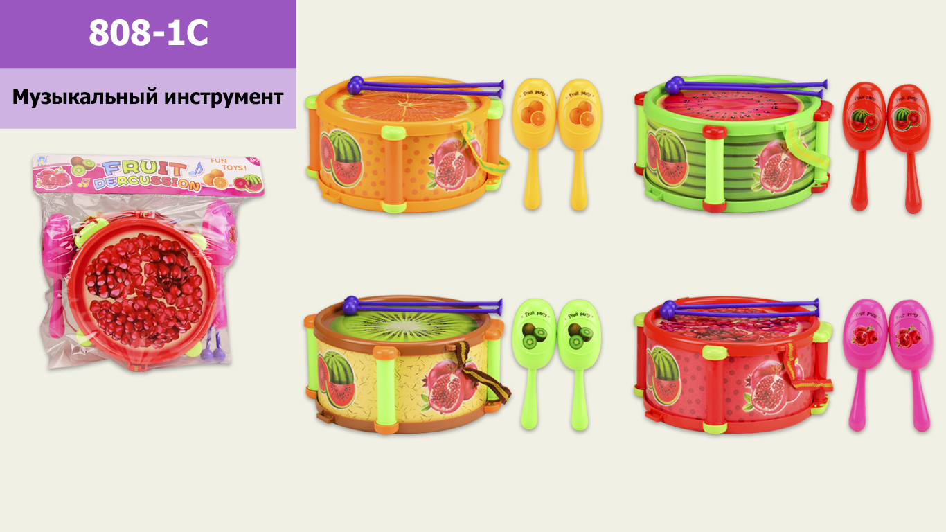 Барабан арт. 808-1C (72шт/2) з маракасами,4 види, пакет 27.5*28 см