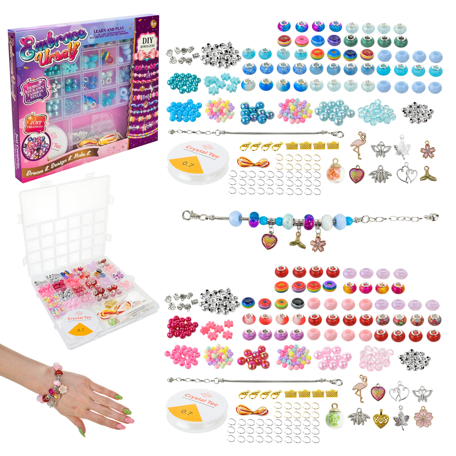 Бісер арт. N066C/D (48шт/2) 2 види мікс, підвіски, намистини, гумка, короб. 24*20,7*3см