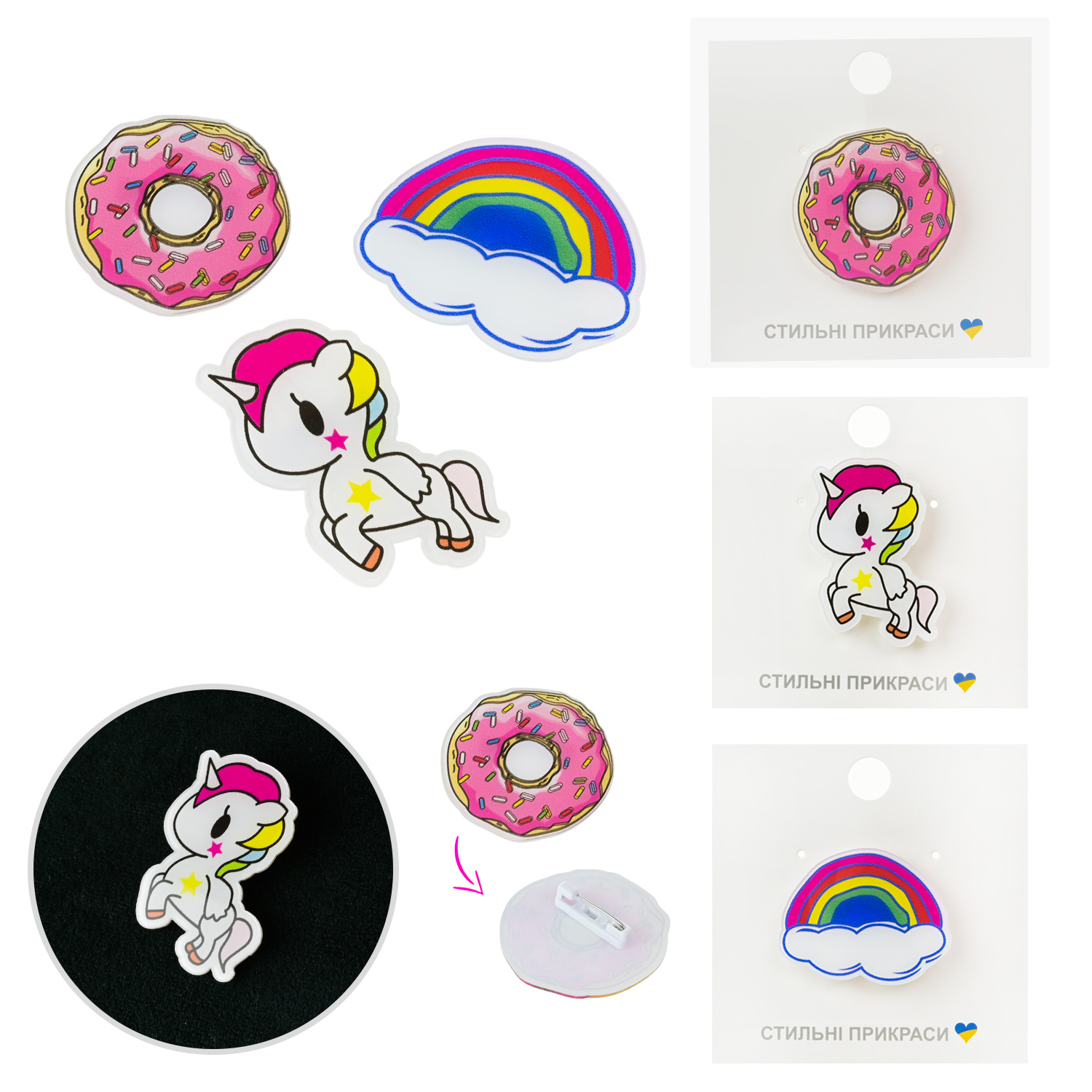 Аксесуари для дівчат арт. CN-123 (100шт)   мікс видів, значки-піни, ціна за планшетку планш. 9*10 см у великому пакеті 30*12 см