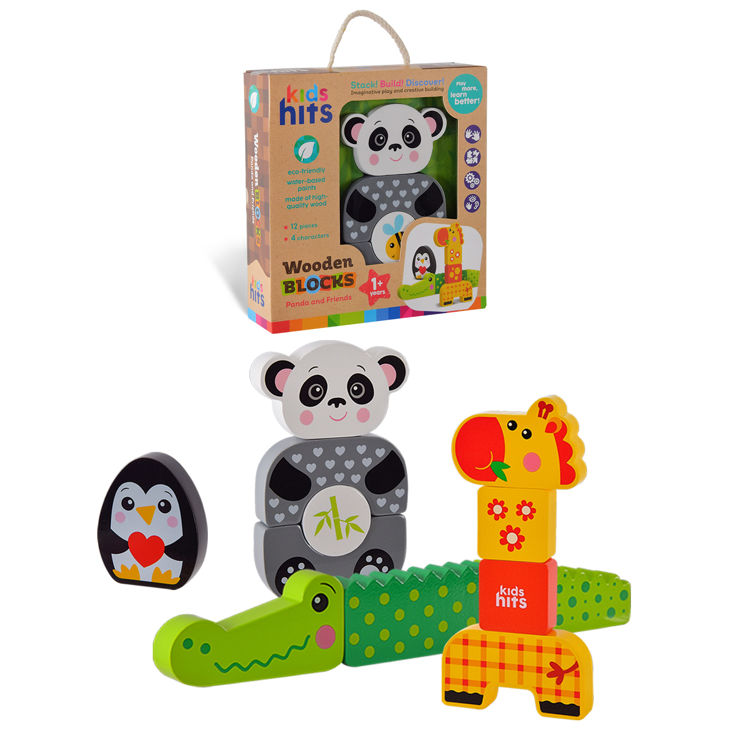 Дерев'яна іграшка Kids hits арт. KH20/006 (24шт) кубики12 деталей 4 персонажі кор. 21,4*21,9*5,5 см