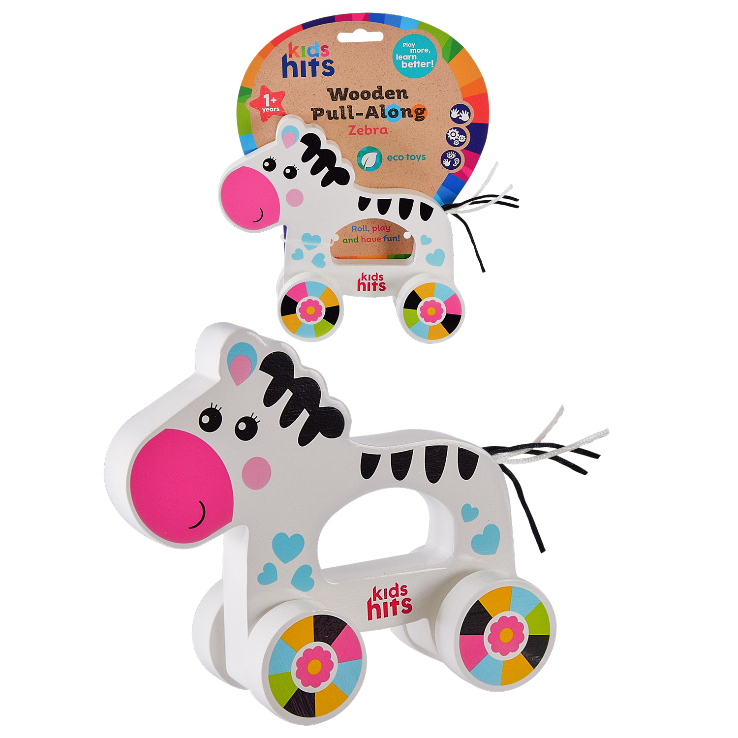 Дерев'яна іграшка Kids hits арт. KH20/010 (20шт) каталочка зебра на планш. 17*22,3*6,6 см