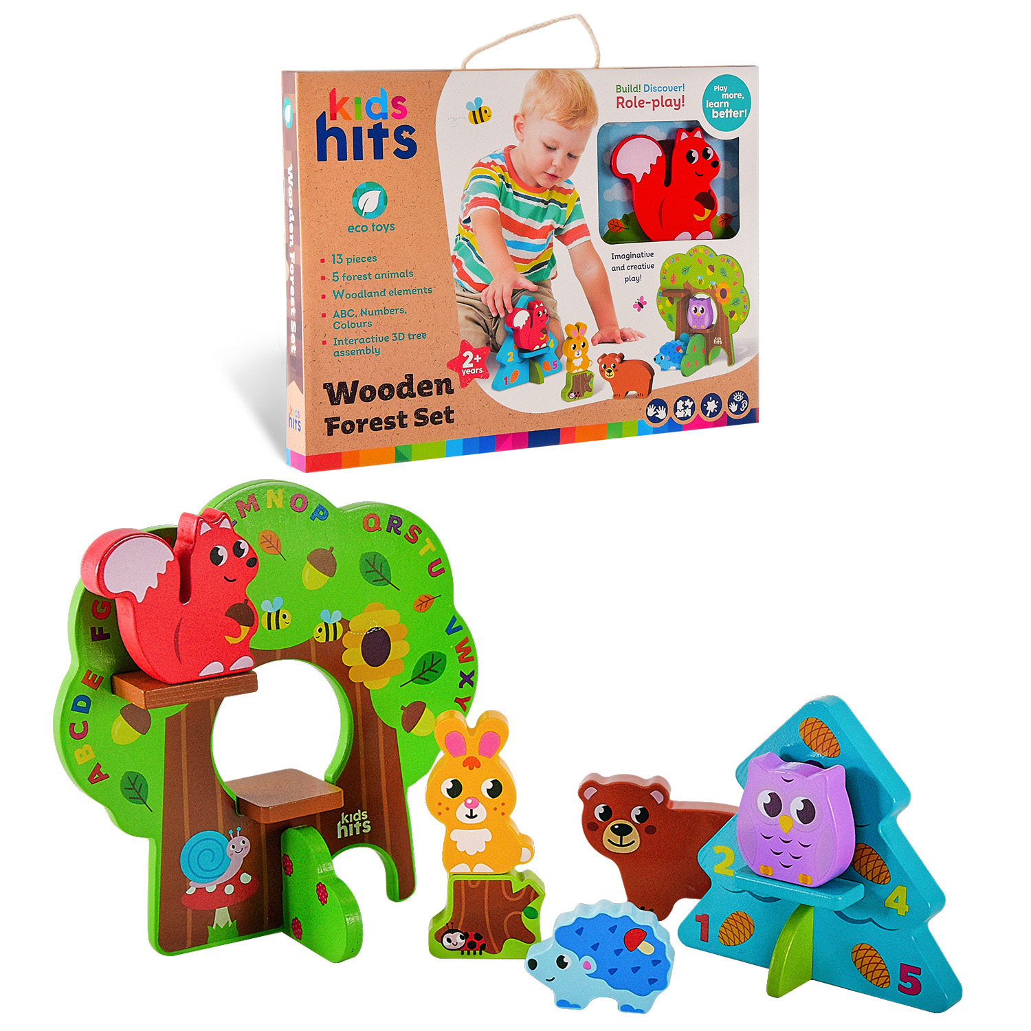 Дерев'яна іграшка Kids hits арт. KH20/009 (9шт) набір блоків Чарівний ліс13 дет. кор. 34*25,5*3,3 см