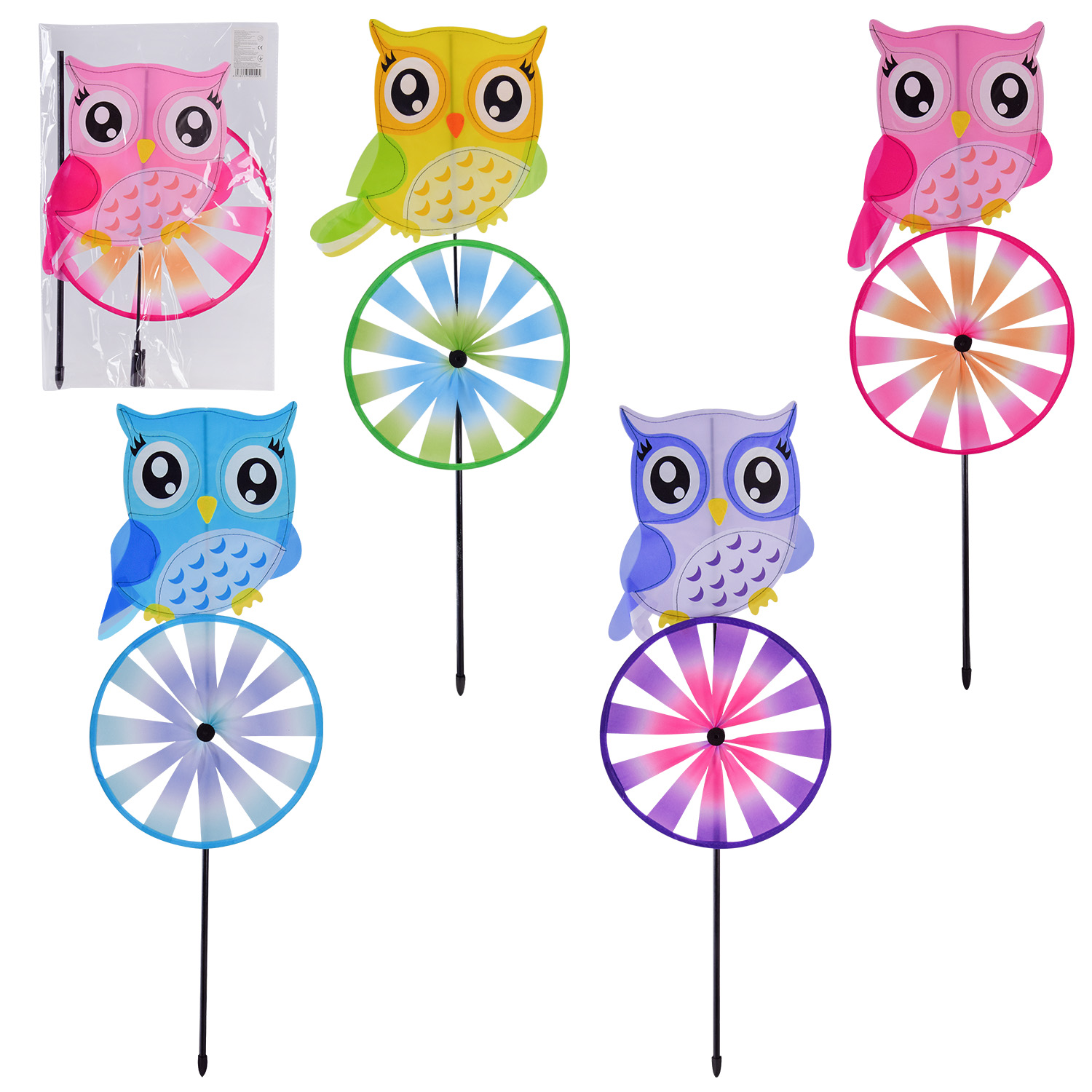Вітрячок арт. V2209 (120шт/2) Сова, 50 см, 4 кольори  пакет