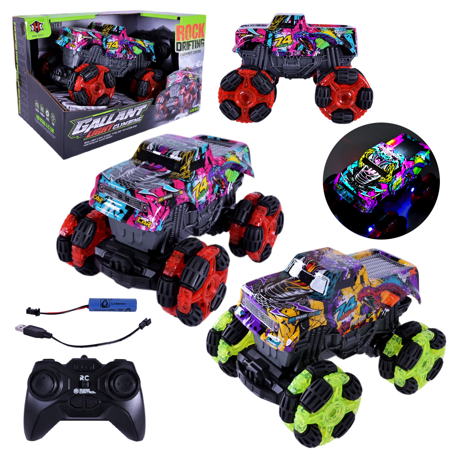 Машина р/к арт. 000-034 (36шт/2)  акум.,2кольори, світло, usb-зарядка, короб. 26,5*17*16,8см