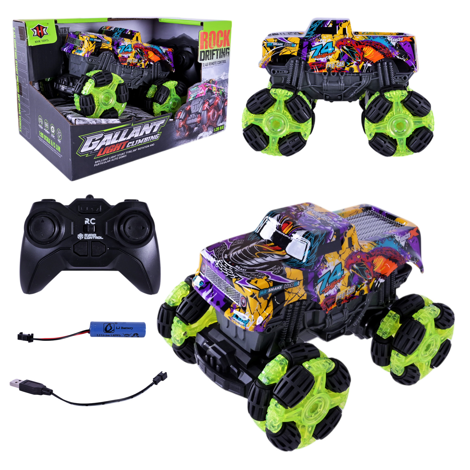 Машина р/к арт. 000-034 (36шт/2) акум.,2кольори, світло, usb-зарядка, короб. 26,5*17*16,8см