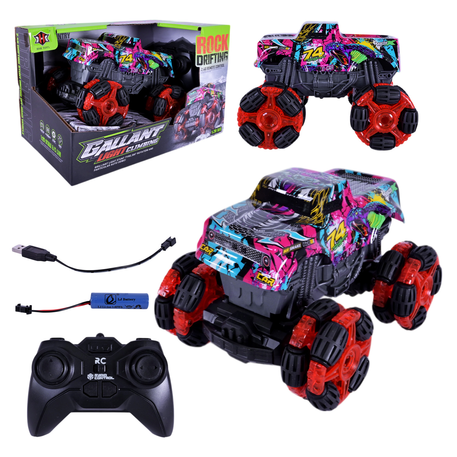 Машина р/к арт. 000-034 (36шт/2) акум.,2кольори, світло, usb-зарядка, короб. 26,5*17*16,8см