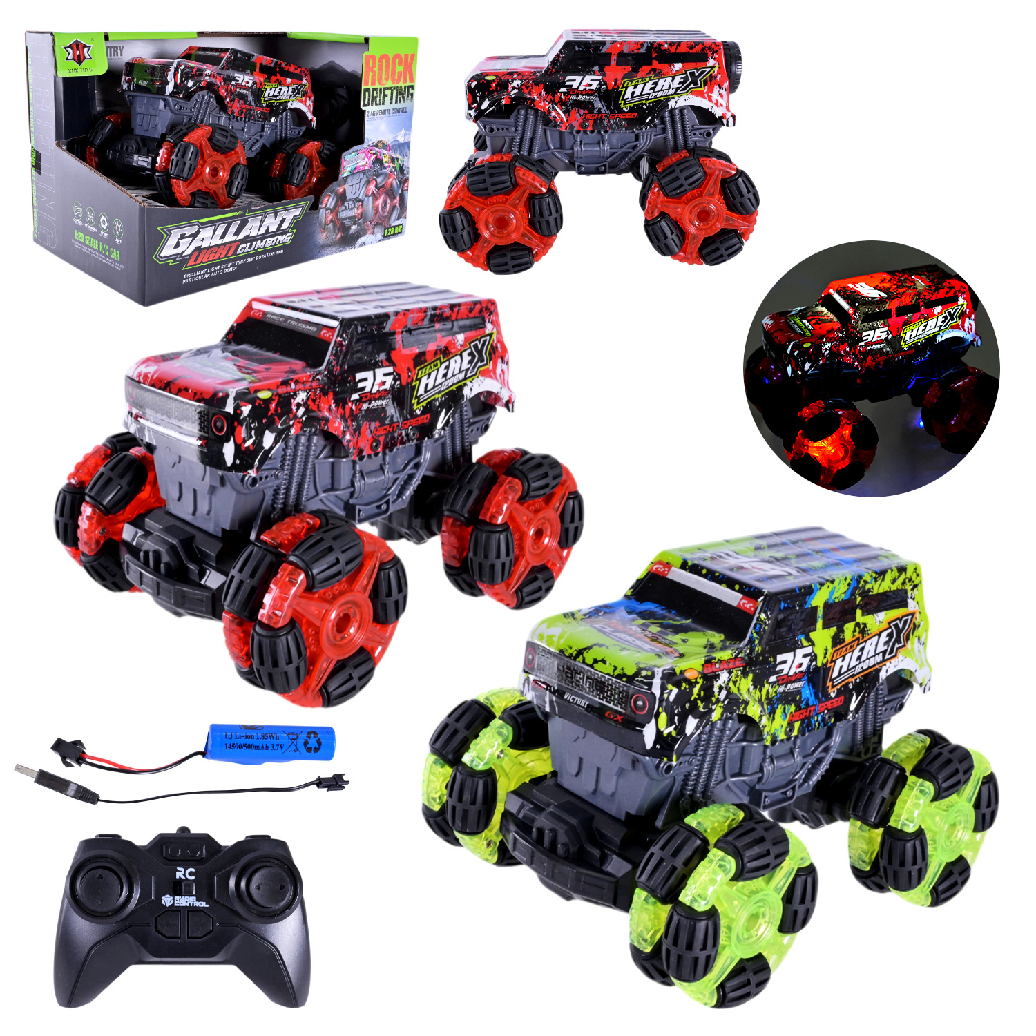 Машина р/к арт. 000-033 (36шт/2)  акум.,2кольори, світло, usb-зарядка, короб. 26,5*17*16,8см