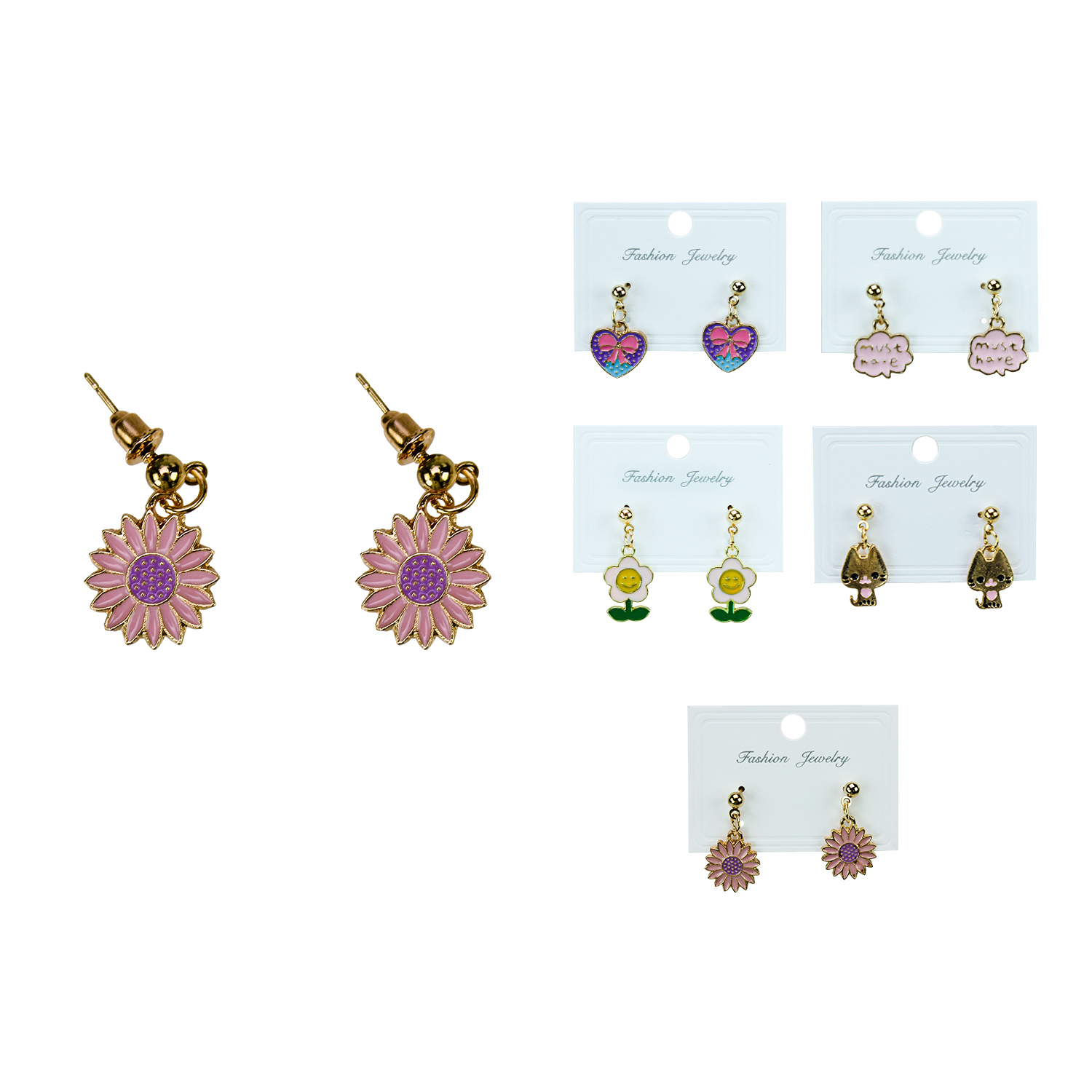 Набір аксесуари для дівчат арт. B4337 (100шт) мікс 5 видів, сережки- гвоздики, висюльки, на планшетці пакет 11*7см