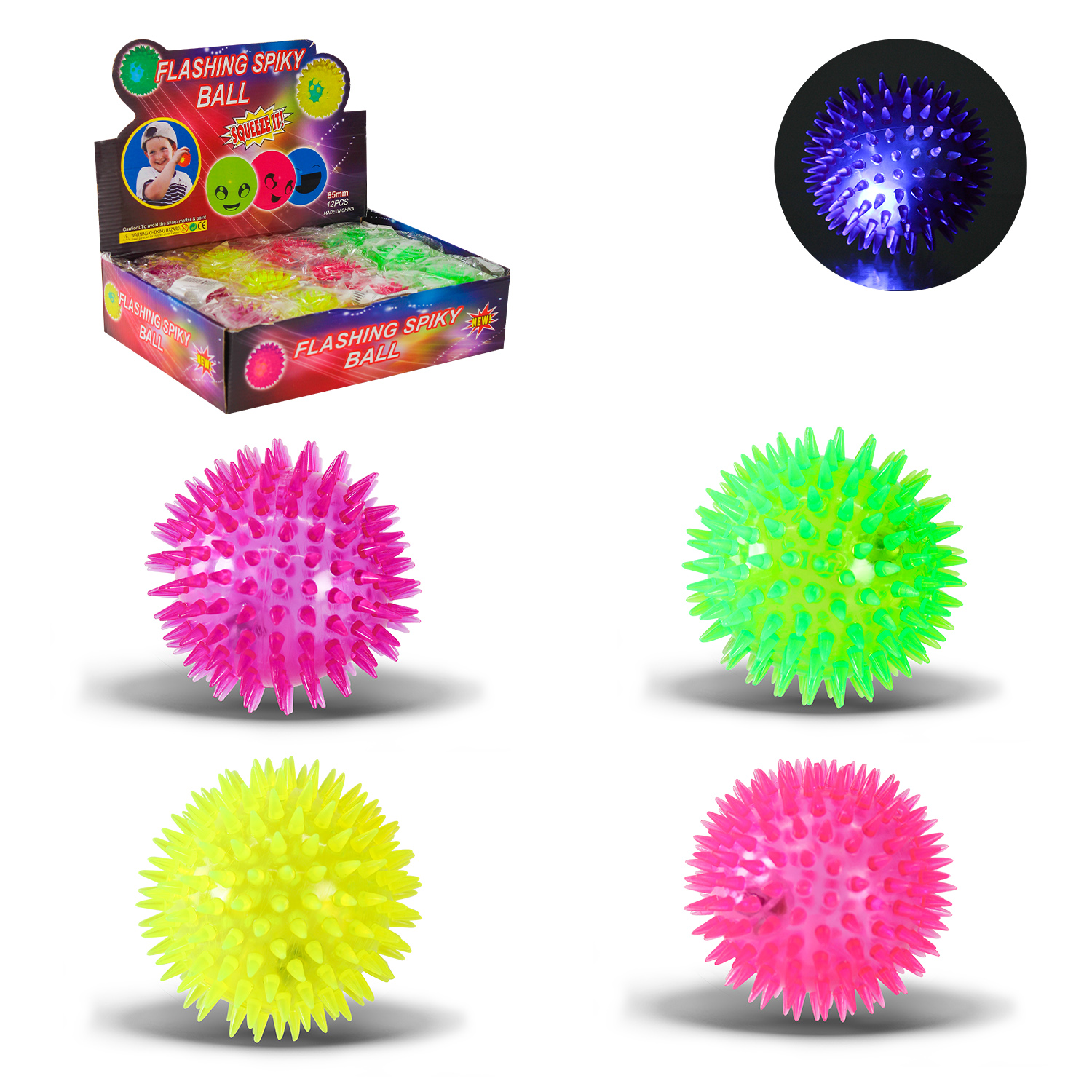 Пострибунчик арт. PR24125 (288шт) їжачок, 8,5 см світиться,24диспл по 12 шт короб.,4 кольори /ціна за шт/